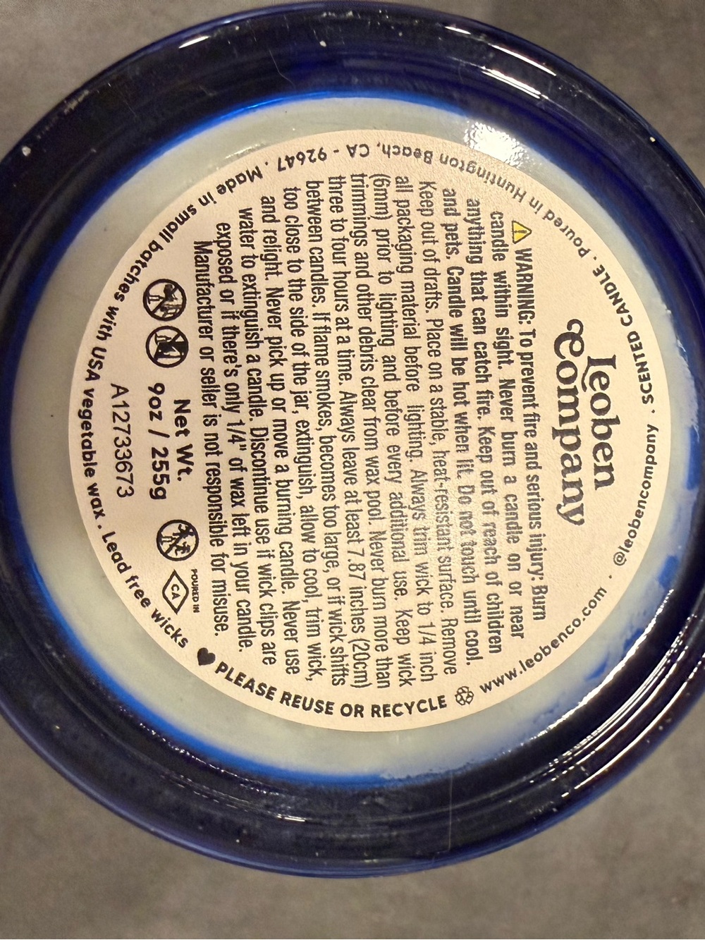 Jasmine Saffron Scented Candle - Light Blue Jar - Picture 3 of 4
